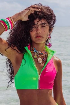 LSF Swim LoveShackFancy X Hurley High Neck Zipper Bikini Top