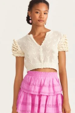 LoveShackFancy Tops Preilla Crop Cardigan - CREAM