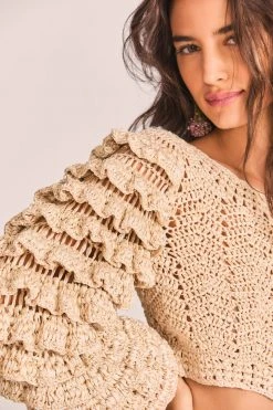 LoveShackFancy Junice Crop Cardigan - SAND