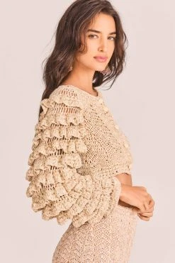 LoveShackFancy Junice Crop Cardigan - SAND
