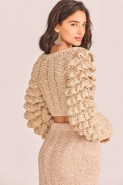 LoveShackFancy Junice Crop Cardigan - SAND