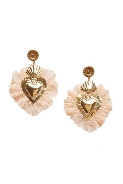 LSF LoveShackFancy X Lova Gold Heart Beige Lace Fringe Earrings