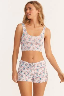 LSF New Arrivals Cabbage Rose Bow Lace Crop Top And Short Set