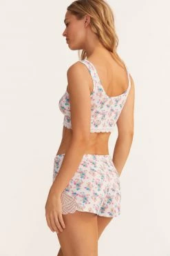 LSF New Arrivals Cabbage Rose Bow Lace Crop Top And Short Set