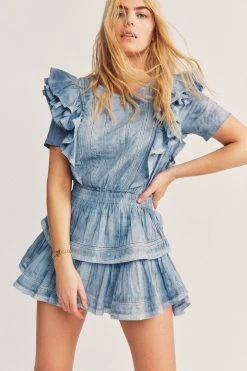 LoveShackFancy Dresses Natasha Mini Dress - WASHED DENIM HAND DYE